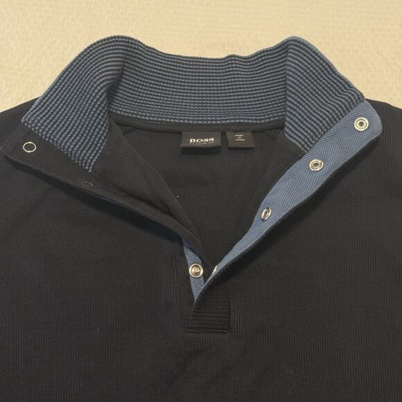 Hugo Boss Piceno 01 Mock Neck Snap Sweater Dark Navy Cotton Regular Fit M - Picture 5 of 9